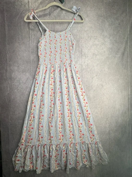 Romantic Floral Maxi Dress Blue Cottagecore Smocked Boho Summer Cottagecore S - Picture 2 of 6